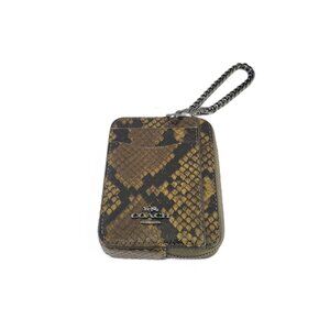 Coach CCO20 Zip Card Case Snake Printed Mini Leather Wallet Olive Multi Embossed
